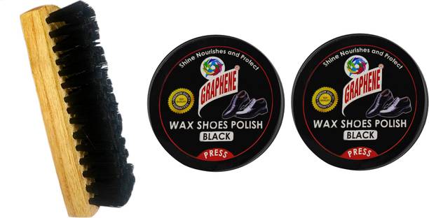 Graphene 2-Black Shoes Polish, 1- Shoes Brush (Pack of 3). Black Polish & Brush. Leather, Synthetic Leather Shoe Wax Polish