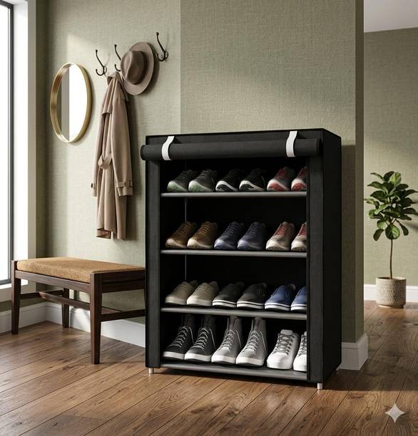 akstore 4 Layer Black Shoe Rack Plastic Shoe Stand