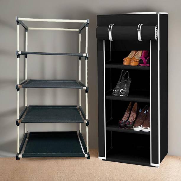 Jaggu Portable Storage Free Standing Shoe Organizer with Non-Woven Fabric Cover Plastic Shoe Stand