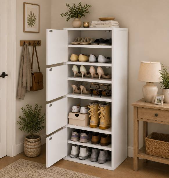 Sasimo 4-Door 7-Shelf Engineered Wood Shoe Rack,Shoe Storage Cabinet with Doors Closet Engineered Wood Shoe Rack