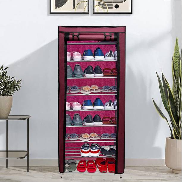GlowSilk 9 Tier Collapsible Metal Shoe Rack Carbon Steel Collapsible Wardrobe