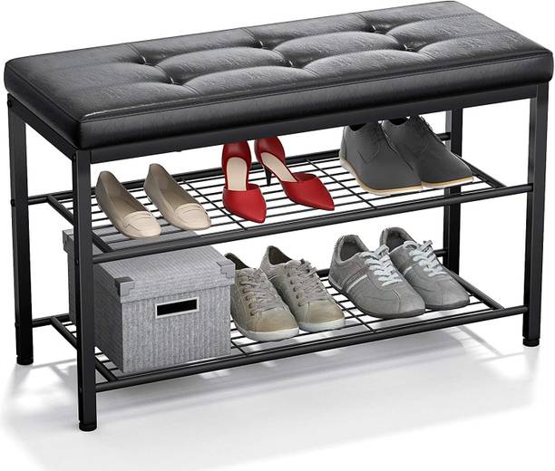 Indian Decor 44571 Shoe Bench, 3 Tier Shoe Rack for Entryway, Metal Frame Metal Shoe Rack