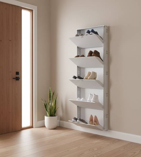 Jaimini Space-Saving 19 Inches Wide Wall-Mountable with Lock & Key for Home and Outdoor Metal Shoe Rack