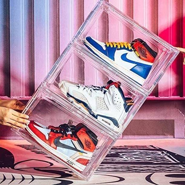 Clefairy 1 Packs Shoe Organizer Storage Boxes, Clear Plastic Stackable Sneaker Containers Plastic Collapsible Shoe Stand