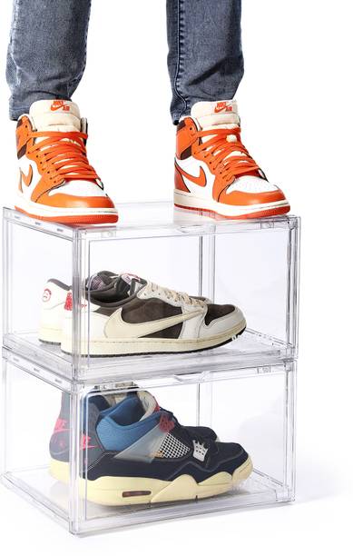 SNEAKARE Side Drop Shoe Rack & Storage Box for Office/Home, Shoe Storage Box For Sneakers Plastic Shoe Rack