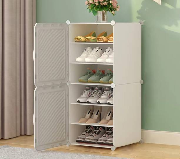 SNKR ESSENTIALS 6-Shelf-2-Door Plastic Cupboard Shoe Rack Plastic Collapsible Shoe Stand