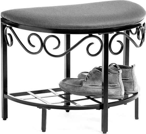 Indian Decor 38066 Semi Circle Metal Shoe Storage Organizer with Cushioned Black seat Metal Shoe Rack