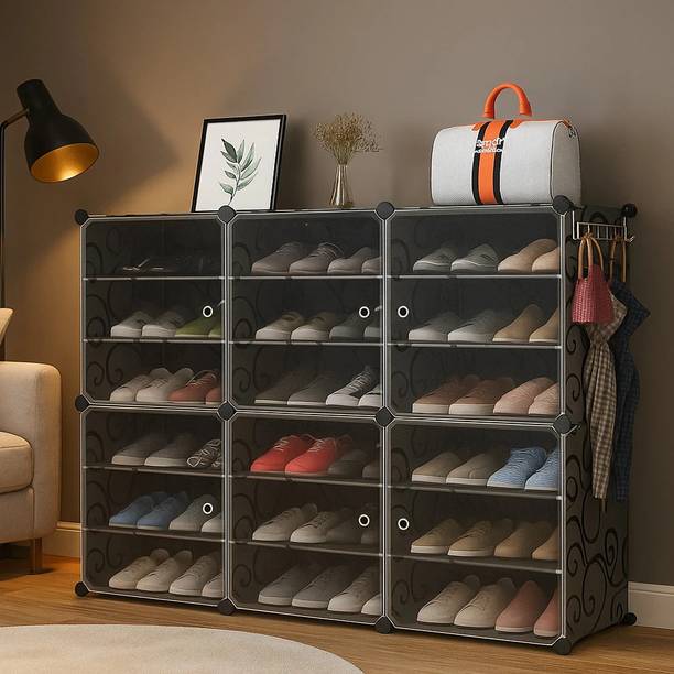 Sasimo 18-Shelf-6-Door Plastic Cubort Shoe Rack Plastic Collapsible Shoe Stand