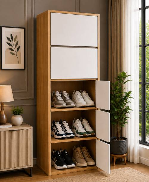 Sasimo 5-Door 5-Shelf Engineered Wood Shoe Rack,Shoe Storage Cabinet with Doors Closet Engineered Wood Collapsible Shoe Stand