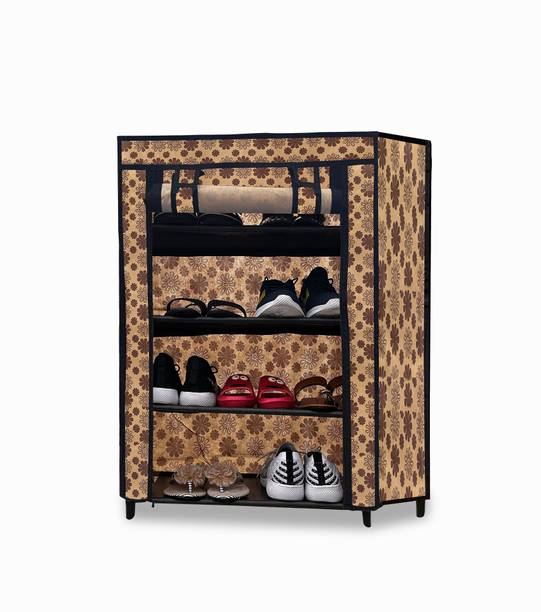 GlowSilk 4 Layer Flowerprint Shoe Storage Lightweight and Sturdy Organizer Metal Collapsible Shoe Stand