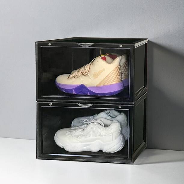 Sampri Plastic Sneaker Containers Bins Portable Storage Organizer Space Saving Foldable Plastic Collapsible Shoe Stand