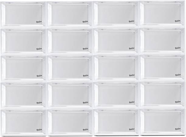 Bear Care Sneaker Storage Box - White (Pack of 20) | Front Opening Sneaker Box | Plastic Shoe Rack