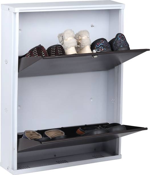 Jaimini Jaimini Shoe Rack White Brown with Lock & Key (Wall-Mount Do It by Yourself) Metal Shoe Rack