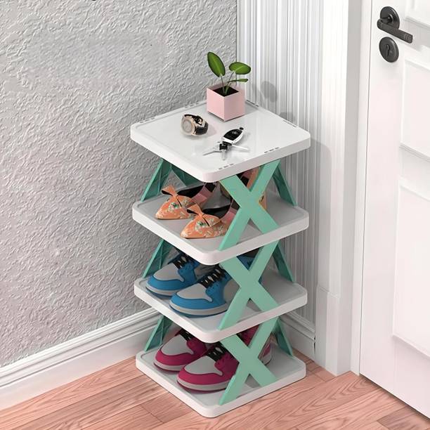 Wintrezza® 4 Layer Plastic Shoe Rack for Home Stackable & Adjustable Shoe Organizer Shelf Plastic Shoe Rack