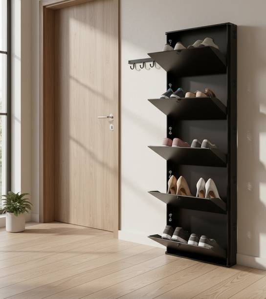 Jaimini 19/5 Metal Shoe Rack | 5-Tier Heavy-Duty Organizer | Premium Black Powder-Coated Metal Shoe Rack