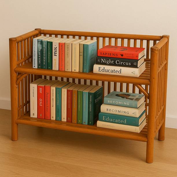 AVIKA Premium Bamboo Wooden 2-Tier Bookshelf & Multipurpose Storage Rack for Home Cane Open Book Shelf