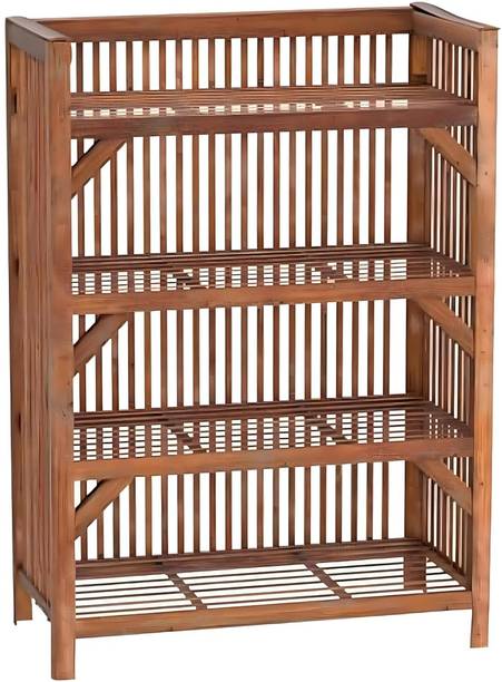QCCRAFTS Wooden Bamboo 4-Tier Rack Kitchen Organiser Bamboo, Solid Wood Collapsible Bamboo, Solid Wood, Cane Shoe Rack