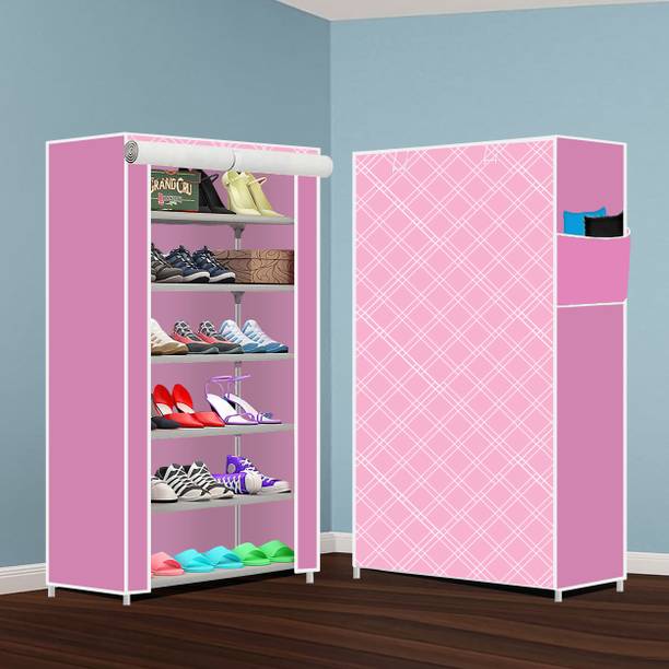 MEZIRE Collapsible Shoe Rack – Plastic 6 Tier Foldable Organizer for Home & Entry Use Plastic Collapsible Shoe Stand
