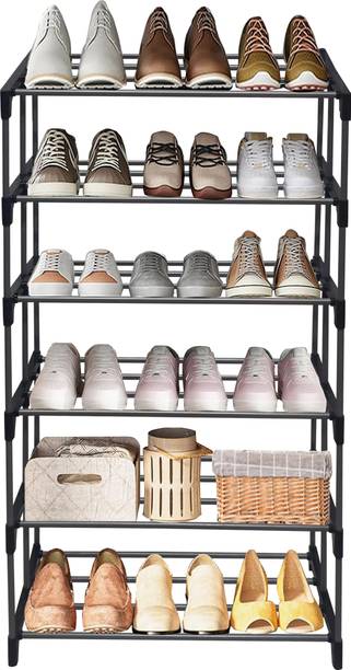 Philoshop Space-Saving 6-Tier Metal Open Shoe Rack Metal Collapsible Shoe Stand