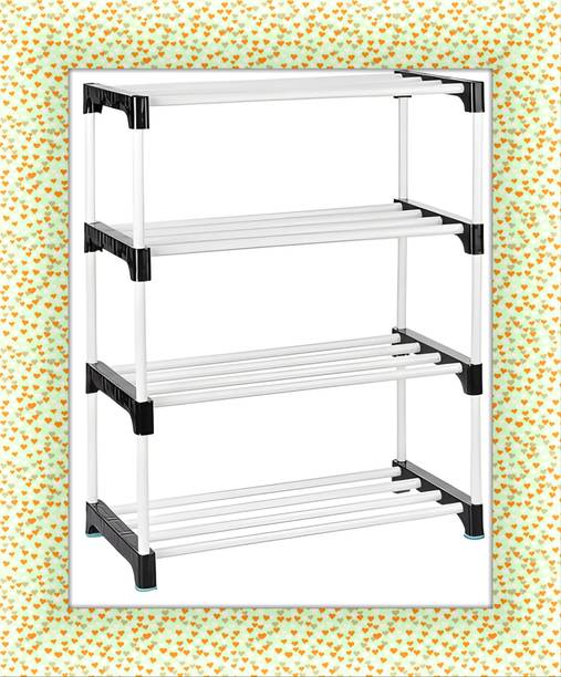 YASHVI New White-Black Shoe Racks 4 layer Plastic Shoe Stand