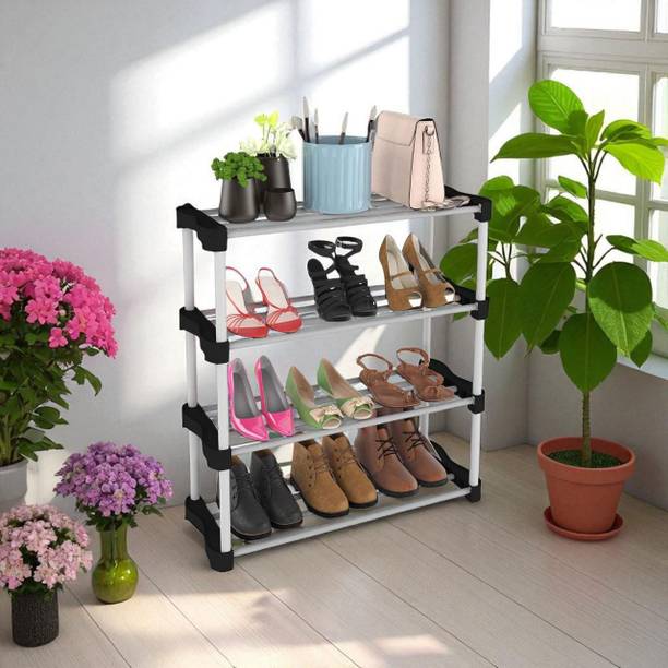 hph craftt White Plastic Shoe Rack - Modern 4-Tier Organizer Stand for Entryway & Closet Plastic Shoe Rack