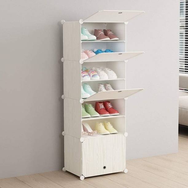 Sasimo 8-Shelf-4-Door Plastic Cubort Shoe Rack Plastic Collapsible Shoe Stand