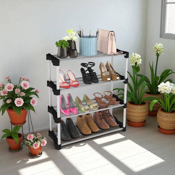 hph craftt Plastic Shoe Organizer with Dust Cover - 4-Tier Stand with Fabric Cover Plastic Shoe Rack