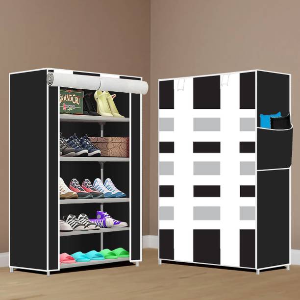 FTRXOY 5 Shelf Metal Compact Shoe Rack Foldable Portable, Convertible Organizer Shelf Metal Collapsible Shoe Stand
