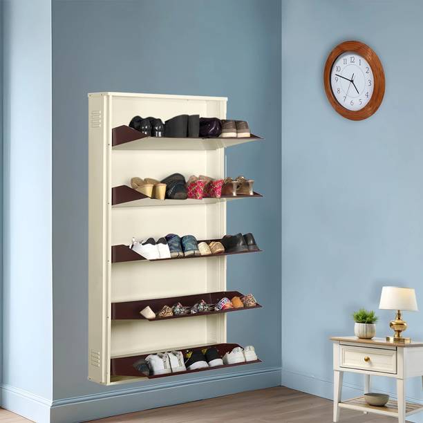 Delite Kom 29 Inch Wide, 5 Shelf | Store 18 Shoe/30 Slipper | Lockable, Wall Mount Metal Shoe Rack