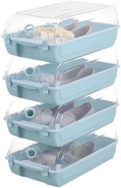 JUICIQ Stackable Shoe Storage Box with Clear Flip Lid – Foldable Dustproof Plastic Plastic Shoe Rack