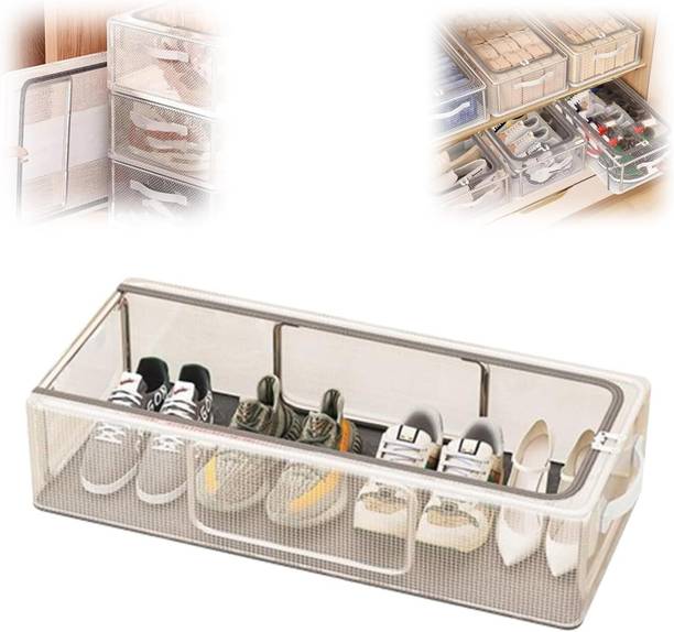 Deoxys Shoe Organizer for Closet, 16-Inch Shoe Storage Containers Boxes with Frame Plastic Shoe Stand