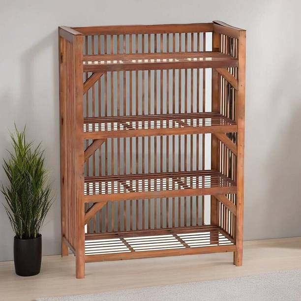 Zaydio Natural Bamboo 4 Shelf Shoe Stand | Durable Wooden Storage Rack for Shoes Bamboo Collapsible Shoe Stand