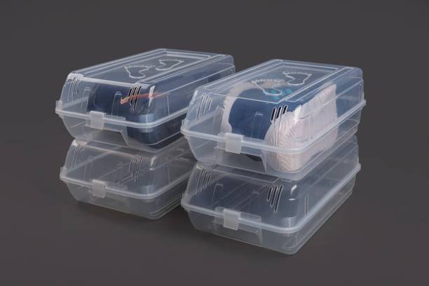 Finner Plastic Foldable Stackable Shoe Box Transparent Color 4Pc Plastic Shoe Rack
