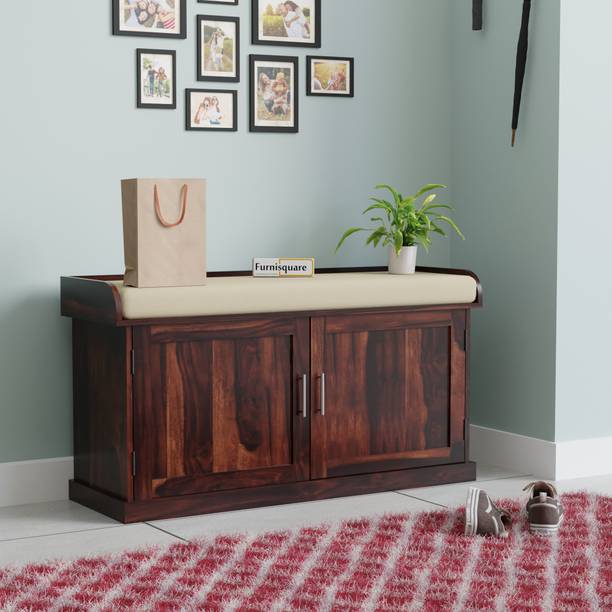 FURNISQUARE Solid Wood 2 Door Shoe Cabinet Storage Bench Solid Wood Shoe Rack