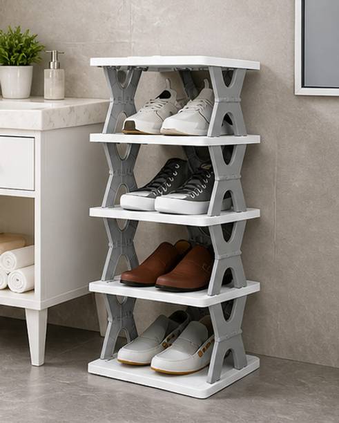 SATEnterprise 5 Tier Shoe Rack Foldable Design Space Saving Shoe Storage Organizer Plastic Collapsible Shoe Stand
