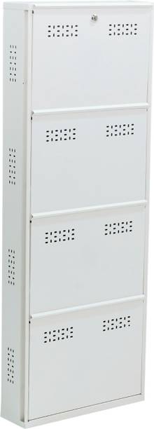 furniba Shoe rack | White color Wall mounted | With lock & key system | Metal Shoe Rack