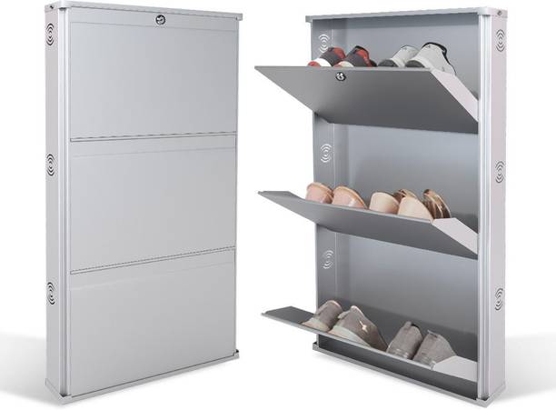 Jaimini Spacing Saving 19 Inches Wide Wall - Mountable With Lock For Home And Outdoor Metal Shoe Rack