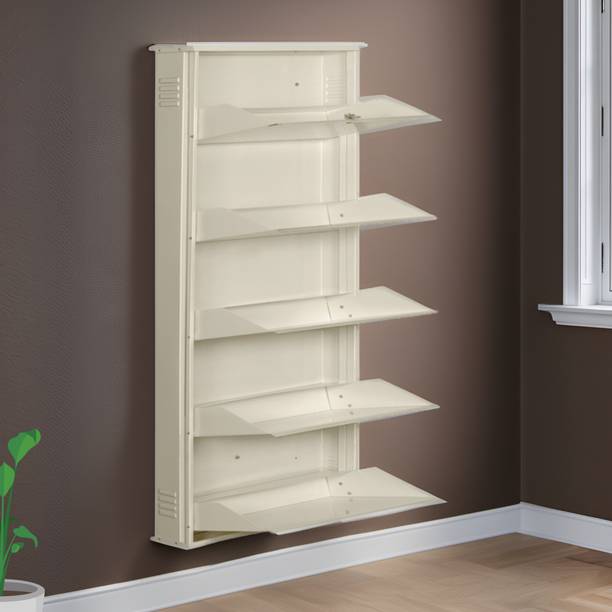 Delite Kom 29 Inches wide Latitude Five Door Powder Coated Wall Mounted Metallic Ivory Metal Shoe Rack