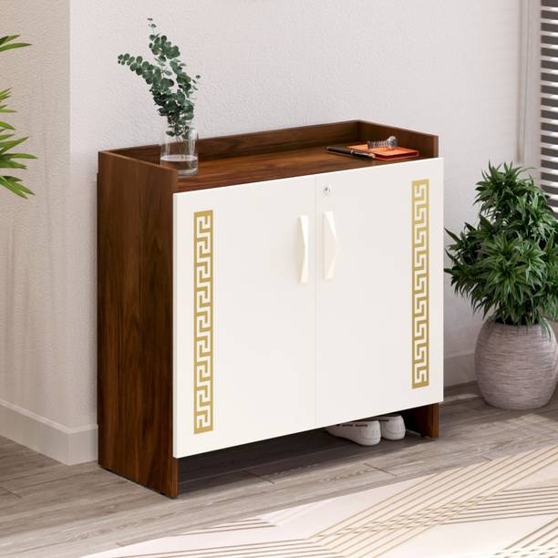 BLUEWUD Brooklyn Shoe Rack Cabinet Slipper Footwear Stand Organizer Brown Maple & White Engineered Wood Shoe Rack