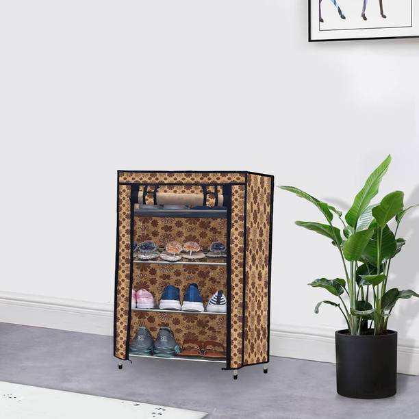 KOnline 4 Layer Trendy Metal Shoe Rack Flowerprint Organizer Protect Shoes Metal Collapsible Shoe Stand