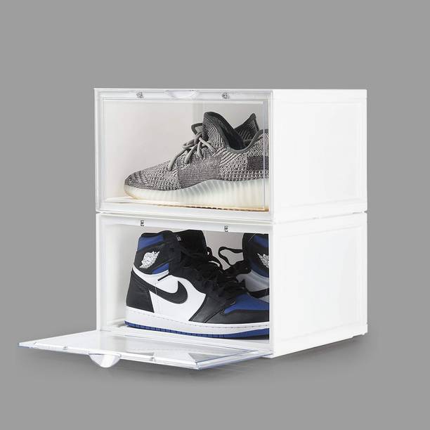 Sampri Plastic Sneaker Containers Bins Portable Storage Organizer Space Saving Foldable Plastic Shoe Rack