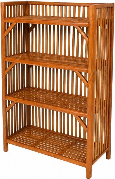 Areeb Ali Traders 4 Tier Multipurpose Storage Rack for Kitchen Bathroom Home Organiser Shelf Bamboo Collapsible Shoe Stand