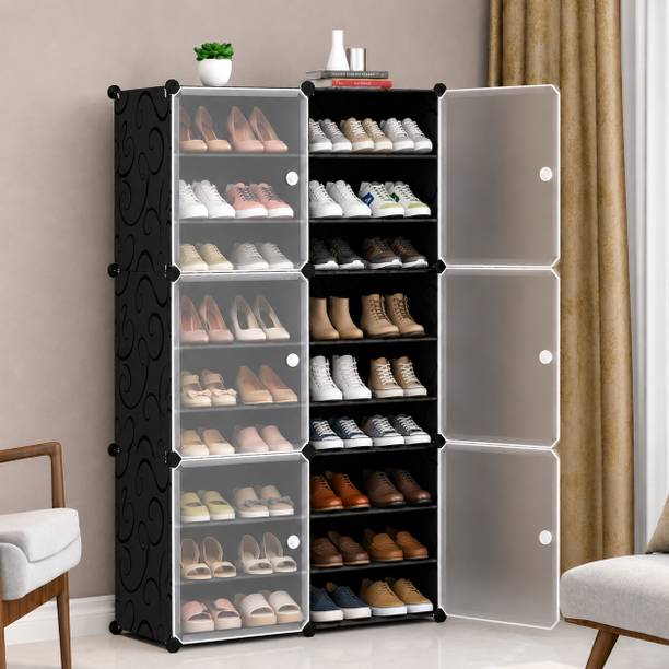 Hayosha 18-Shelf-6-Door Plastic Cubort Shoe Rack Metal, Plastic Collapsible Shoe Stand