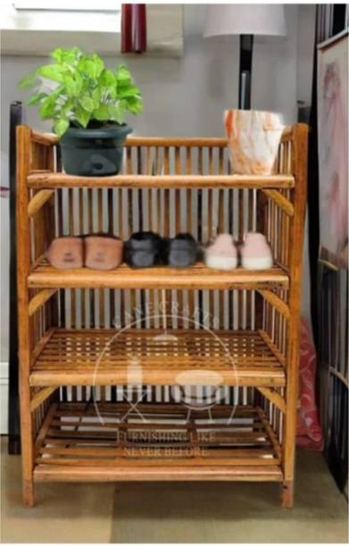 Areeb Ali Traders 4 Tier Multipurpose Storage Rack for Kitchen Bathroom Home Organiser Shelf Bamboo Collapsible Shoe Stand