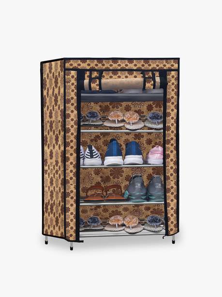 URBAN CHOICE 5 Layer Designer Metal Shoe Rack Flowerprint Organizer Protect Shoes Metal Collapsible Shoe Stand