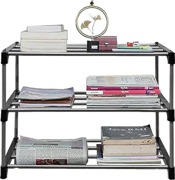 QUARCK Book Shelf Rack Stand for Home Library Multipurpose Storage Organizer Metal Open Book Shelf