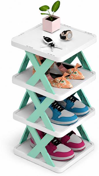 QONETIC 4 Tier Plastic Shoe Rack Stackable Adjustable Shoe Organizer for Bedroom Plastic Shoe Stand