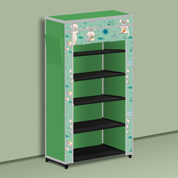 POOWEREST 5 Shelf Foldable Collapsible Wardrobe Storage Organizer Almirah Cloth Rack Carbon Steel Collapsible Wardrobe