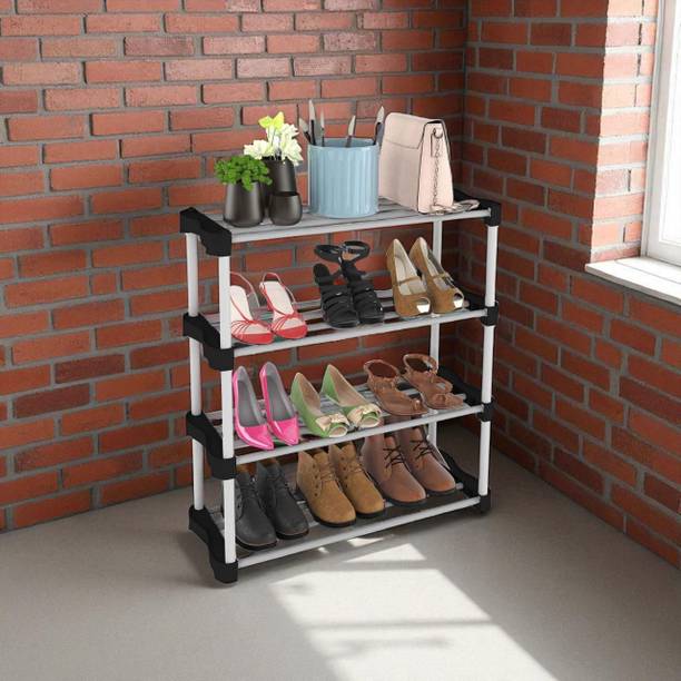 hph craftt Modern White Plastic Shoe Rack - 4-Tier Space-Saving Entryway Organizer Stand Plastic Shoe Rack