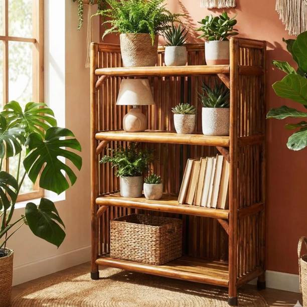 QCCRAFTS Wooden Bamboo 4-Tier Rack Kitchen Organiser Bamboo, Solid Wood Collapsible Bamboo, Solid Wood, Cane Shoe Rack